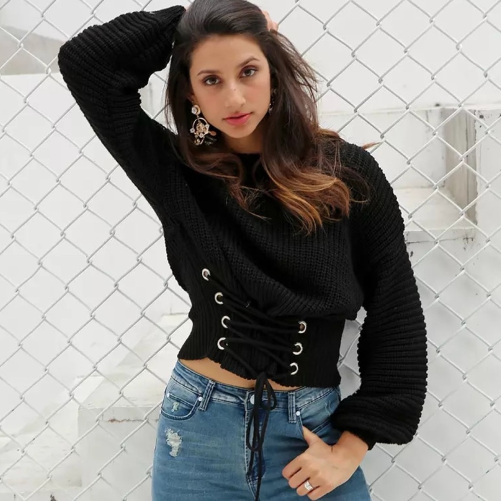 Black lace up sweater